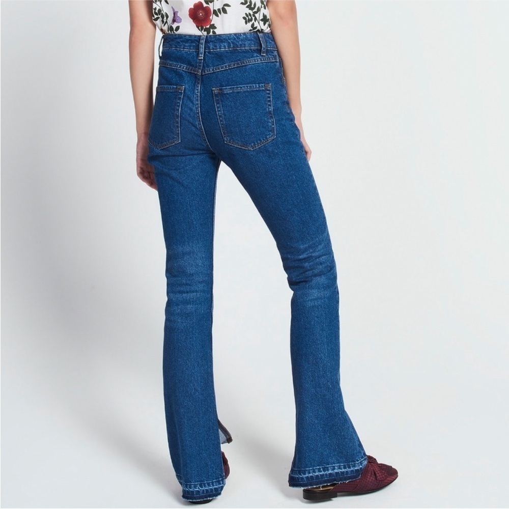 Sandro Paris Vicky Medium Wash Split Distressed Hem Straight Jeans Size 34 - Picture 7 of 7